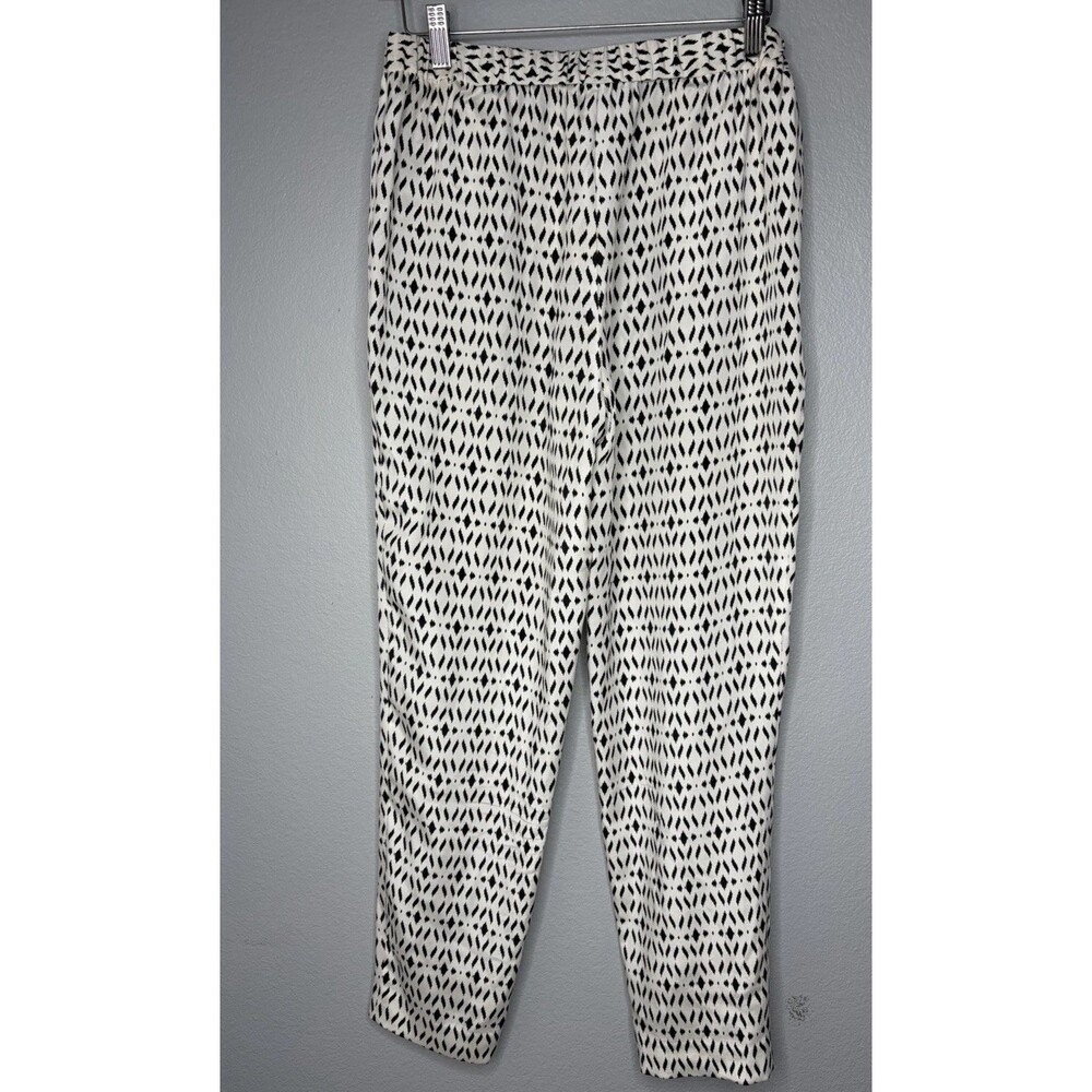 St John Collection Sz 4 100% Silk Ankle Pants Black White Luxury Elastic Pull On - Picture 2 of 3